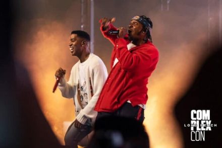 Timothée Chalamet egy színpadon Kid Cudival és Pusha T-vel