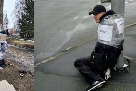 Az ukránok lámpaoszlopokra ragasztják a fosztogatókat, akik megpróbálnak hasznot húzni az orosz invázióból