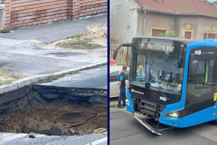 Beszakadt az aszfalt egy utasokkal teli BKK-busz alatt a XV. kerületben