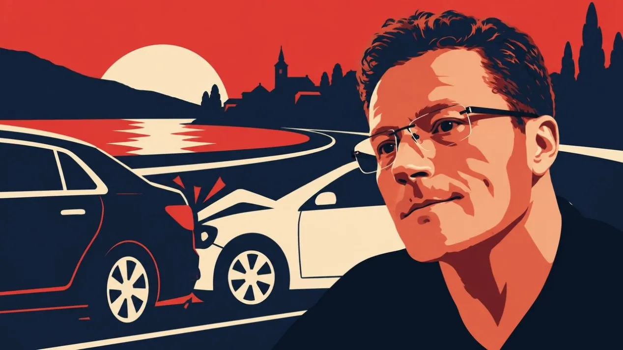 Autós koccanást ábrázoló rajz – Stohl András szentendrei koccanása helyszíni bírsággal zárult